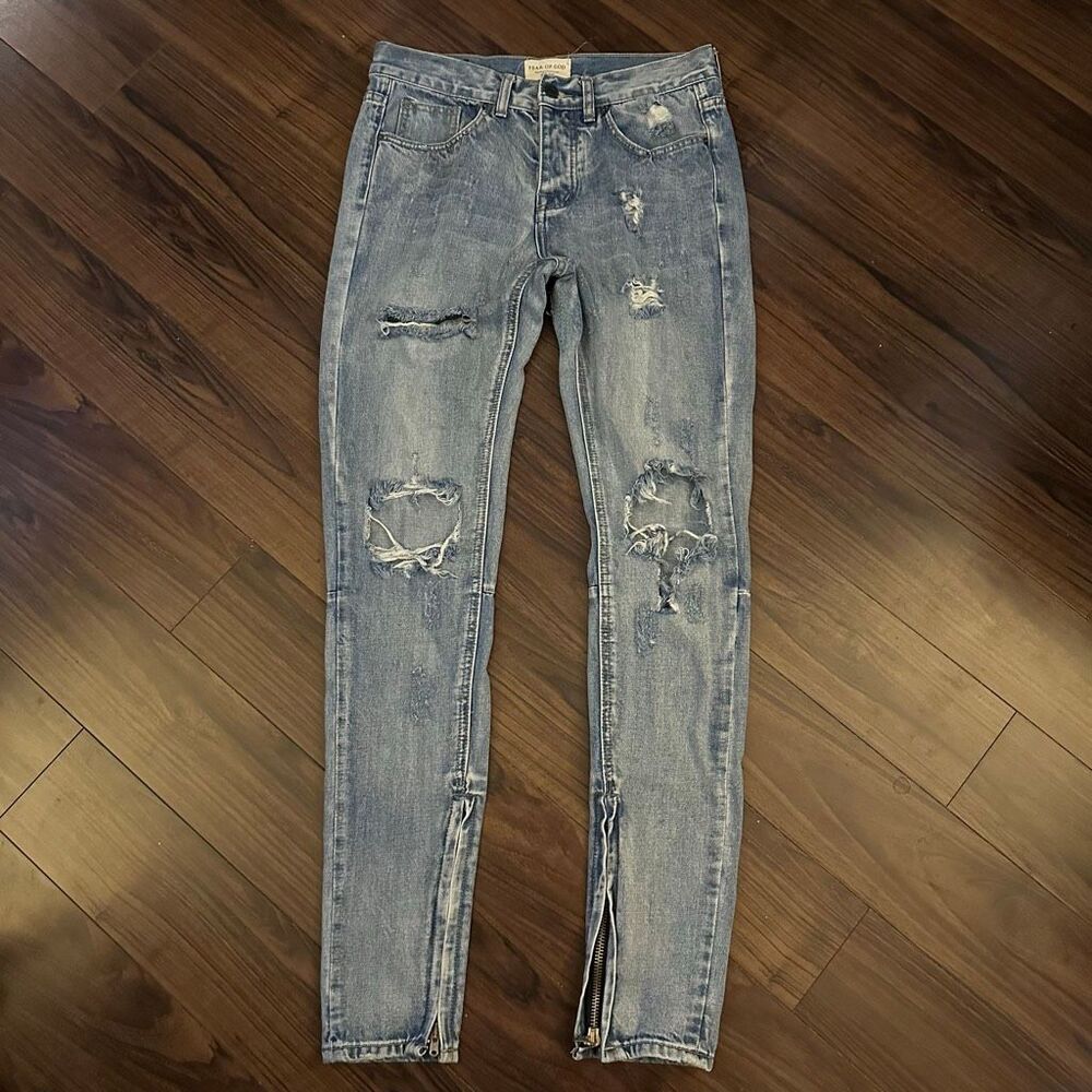 Fear of God FOG men’s jeans Fourth Collection Zip Ankle 30 distressed button fly
